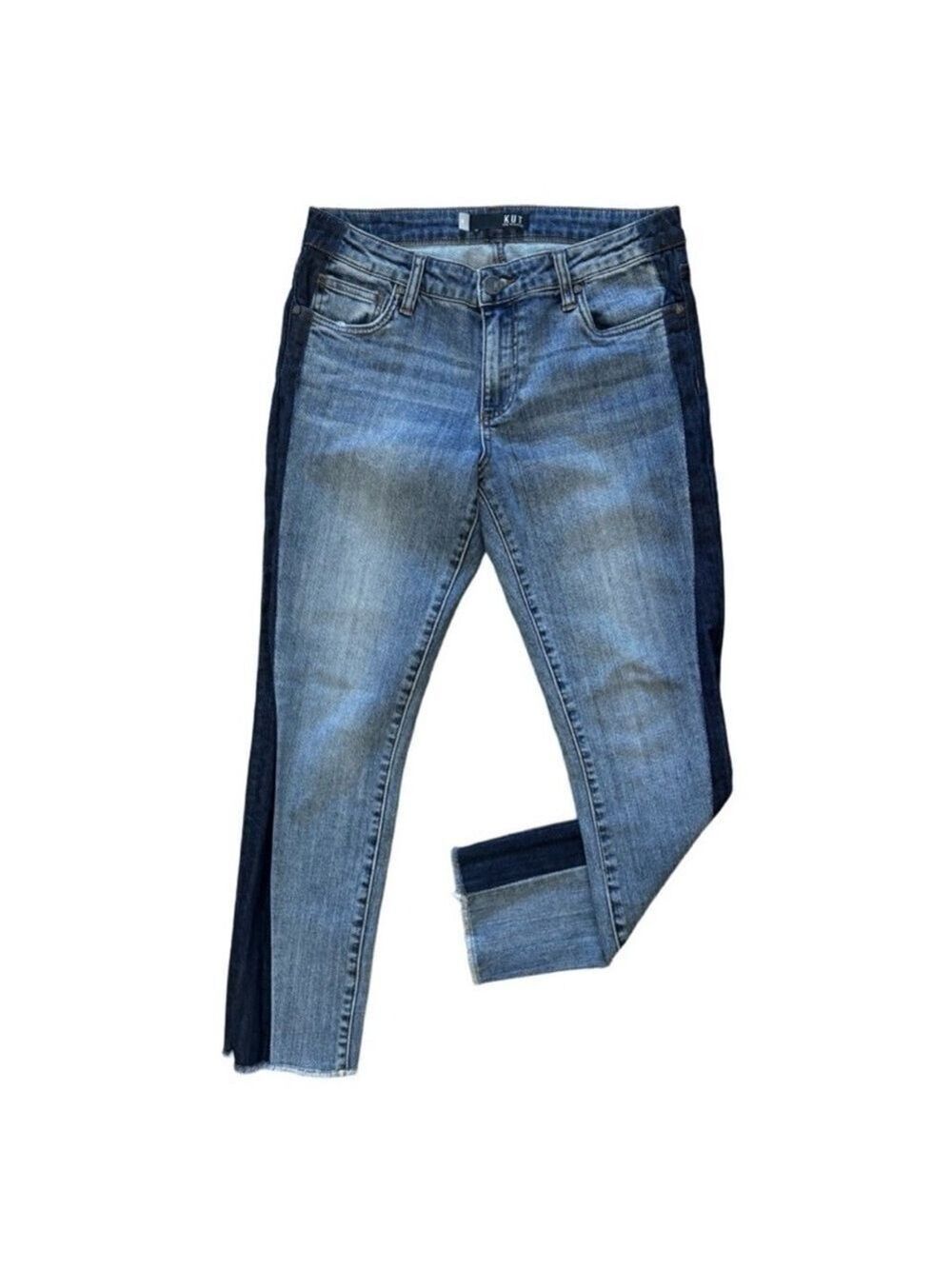 KUT FROM THE KLOTH Reese Ankle Straight Jeans Size 4 Raw Hem Stripe